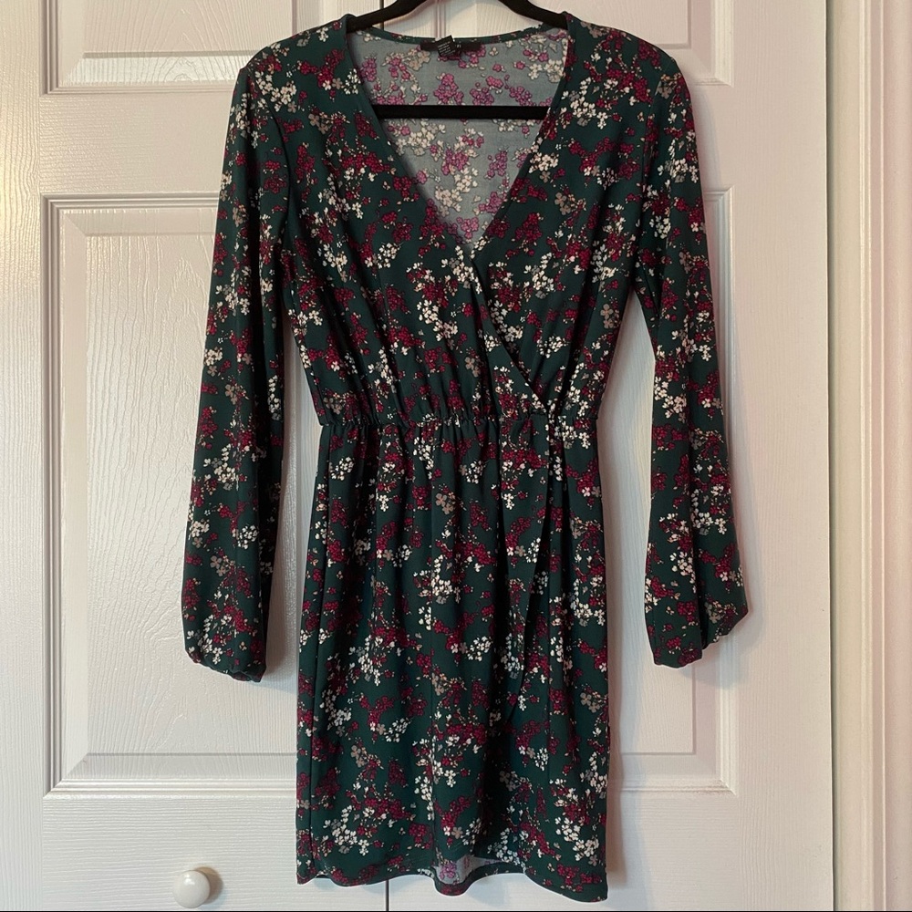 Green floral wrap dress